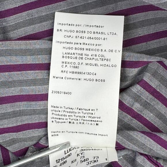 Hugo Boss Purple/Grey Striped Cotton Regular Fit Button Down Shirt Size Large - Picture 12 of 15